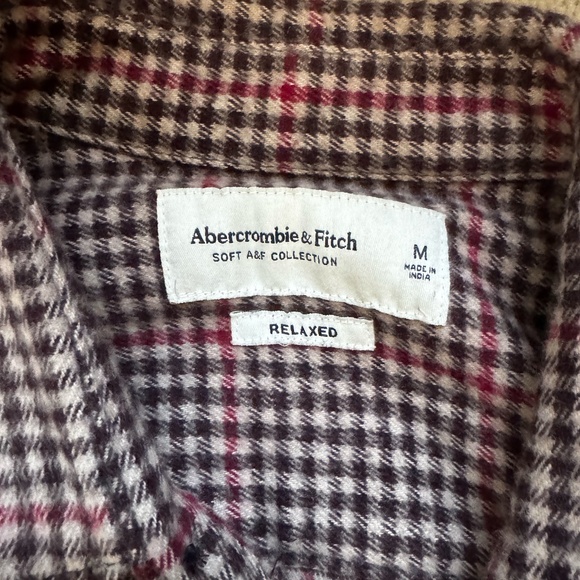Abercrombie & Fitch Cotton Shirt Jacket Men's Medium Red/Tan/Brown Checkered - Picture 2 of 4